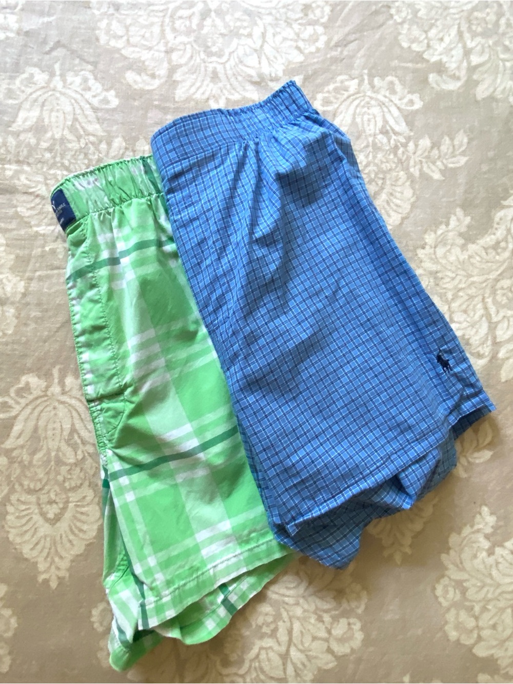 Polo Blue Plaid Boxer Shorts + American Eagle Green Plaid Boxer Shorts Size S